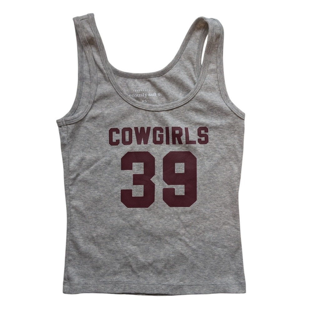 Aeropostale Seriously Soft Cowgirls 39 Graphic Ribbed Tank Top Gray XS
